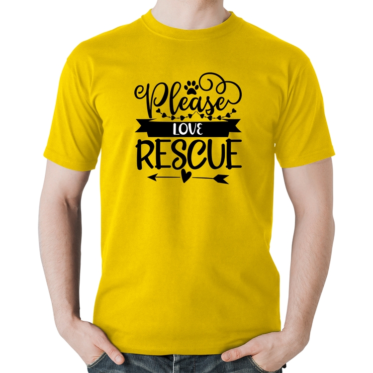 Camiseta Algodão Please Love Rescue - Amarela