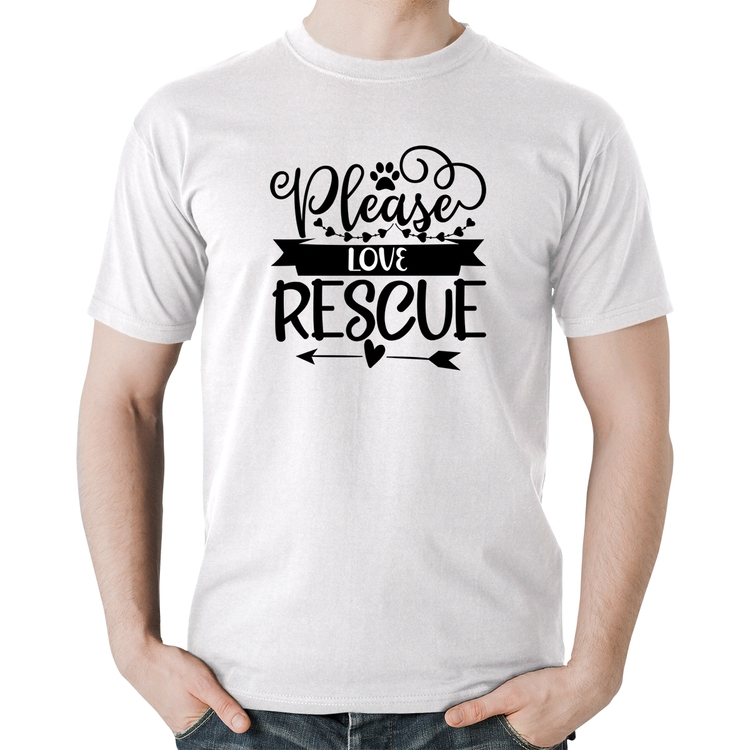 Camiseta Algodão Please Love Rescue - Branca