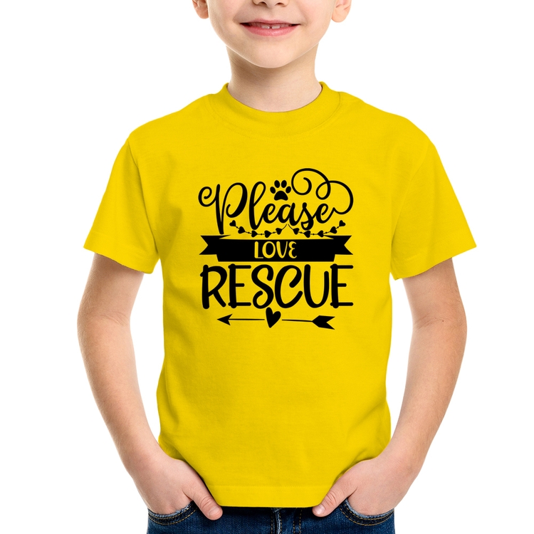 Camiseta Infantil Please Love Rescue - Amarela