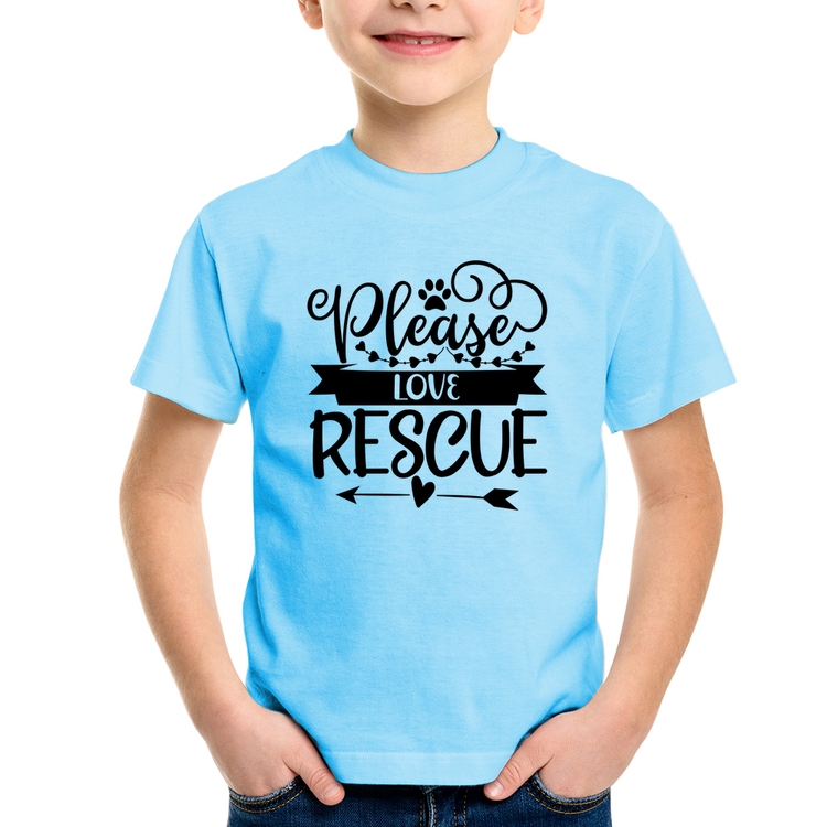 Camiseta Infantil Please Love Rescue - Azul Bebê