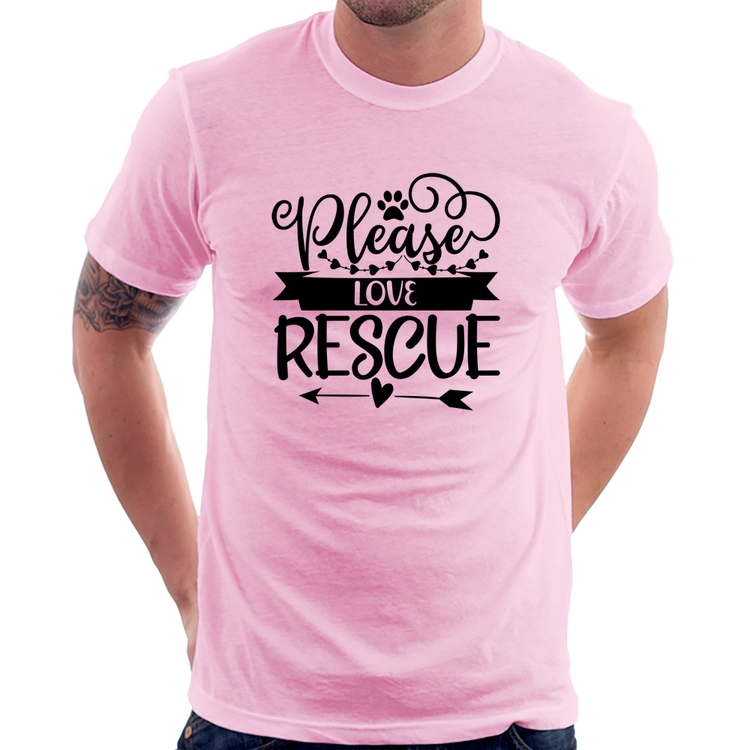 Camiseta Please Love Rescue - Rosa Bebê