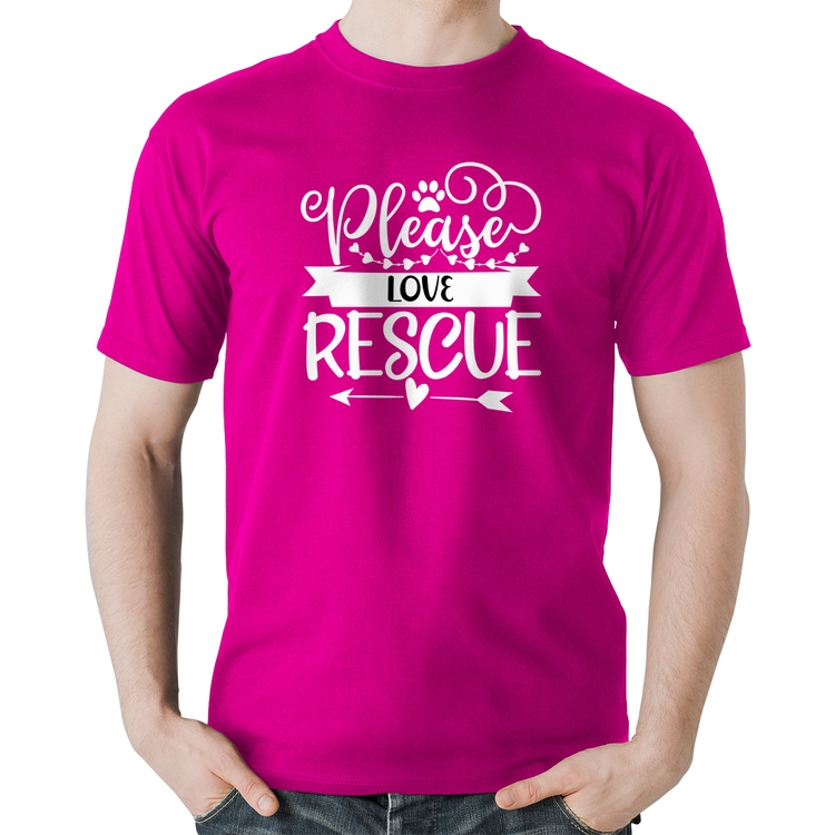 Camiseta Algodão Please Love Rescue - Rosa