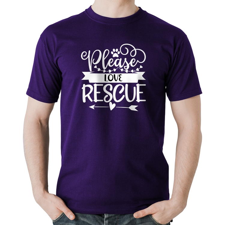 Camiseta Algodão Please Love Rescue - Roxa