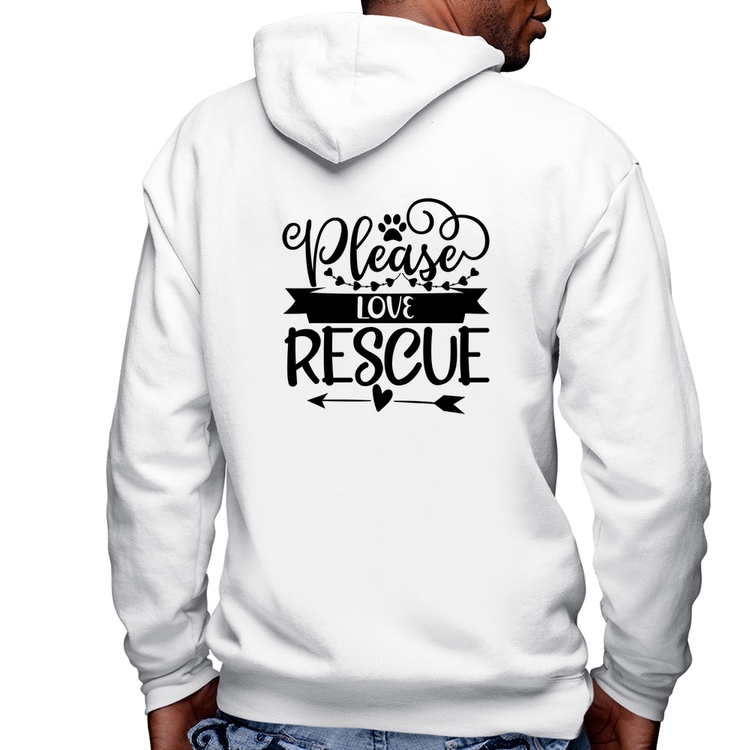 Blusa Moletom Please Love Rescue Masculina com Capuz e Zíper - Branca