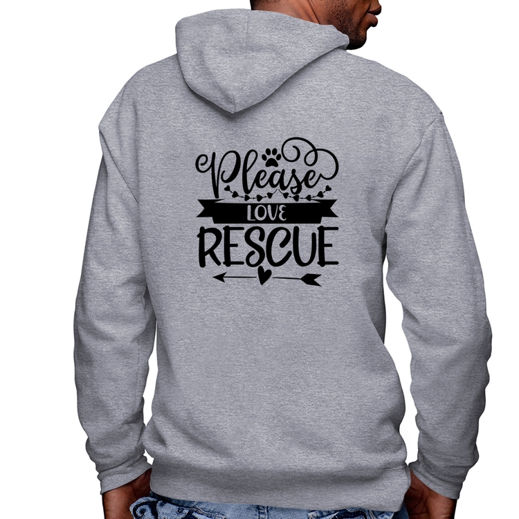 Blusa Moletom Please Love Rescue Masculina com Capuz e Zíper - Mescla