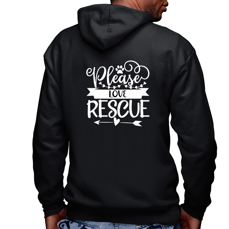 Blusa Moletom Please Love Rescue Masculina com Capuz e Zíper