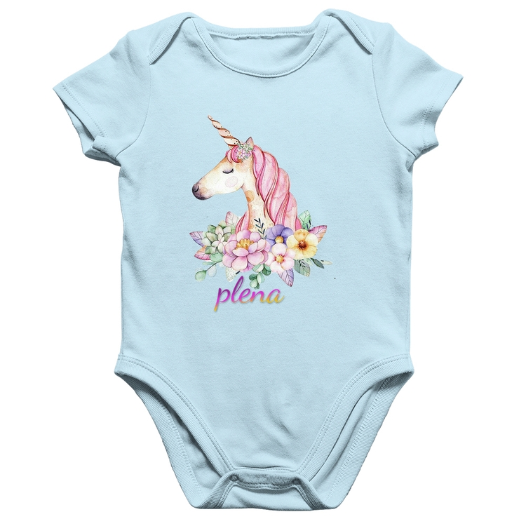 Body Bebê Algodão Plena Unicórnio - Azul Bebê