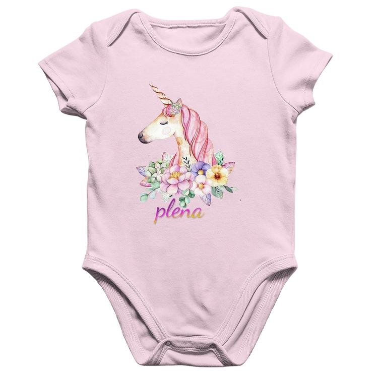 Body Bebê Algodão Plena Unicórnio - Rosa Bebê