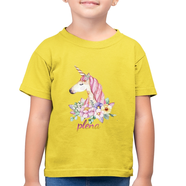 Camiseta Algodão Infantil Plena Unicórnio - Amarelo Canário