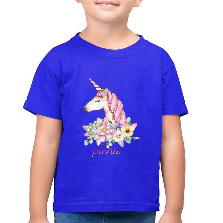 Camiseta Algodão Infantil Plena Unicórnio - Azul Royal