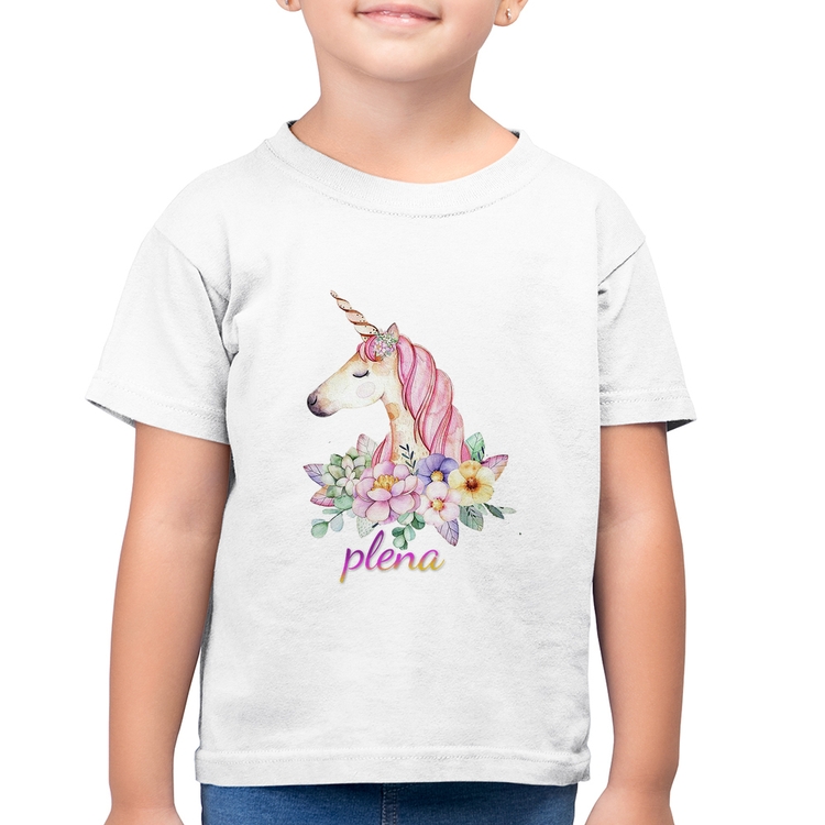 Camiseta Algodão Infantil Plena Unicórnio - Branca