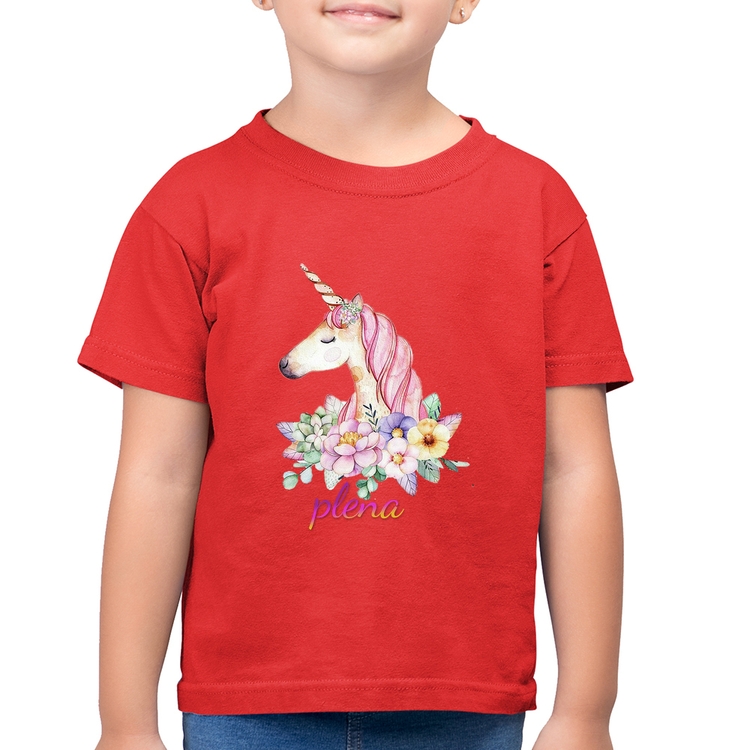 Camiseta Algodão Infantil Plena Unicórnio - Vermelha