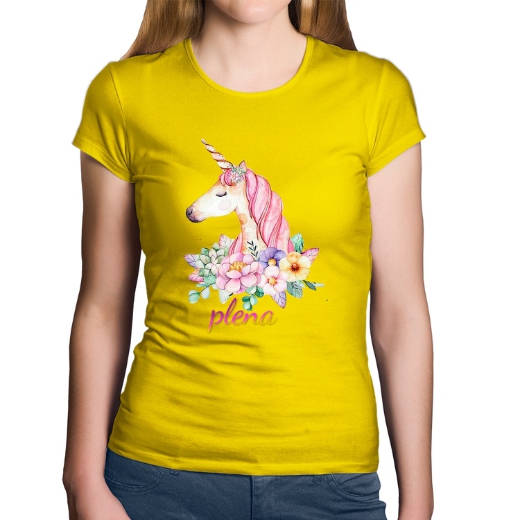 Baby Look Algodão Plena Unicórnio - Amarela