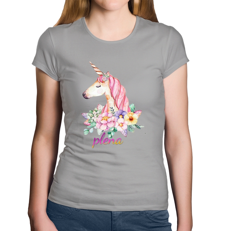 Baby Look Algodão Plena Unicórnio - Cinza