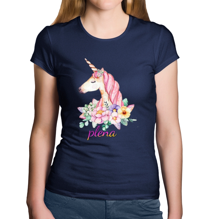 Baby Look Algodão Plena Unicórnio - Marinho