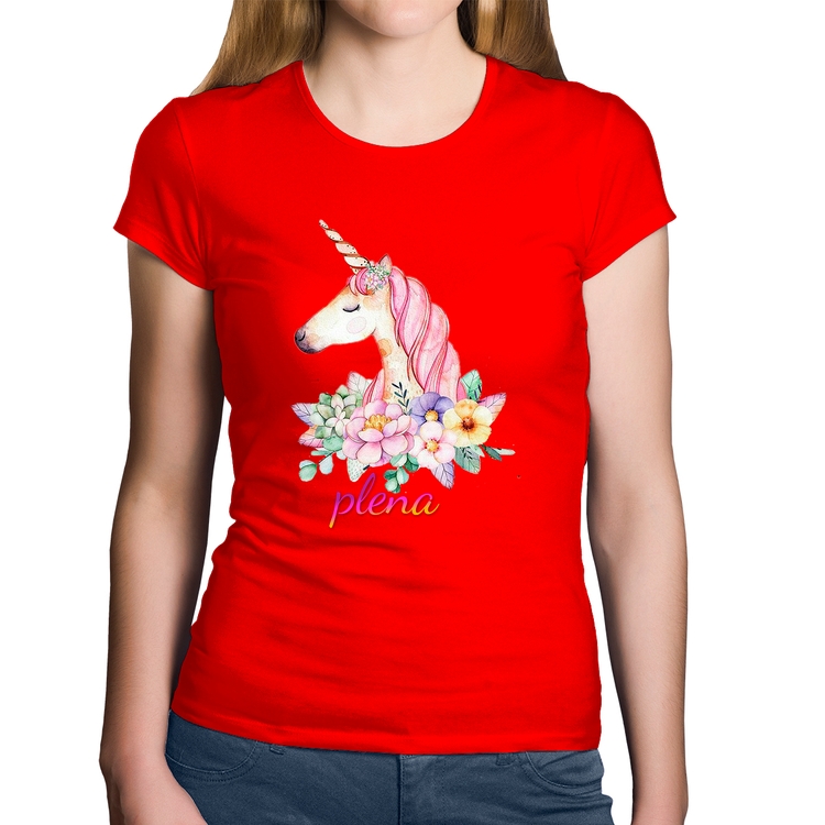 Baby Look Algodão Plena Unicórnio - Vermelha