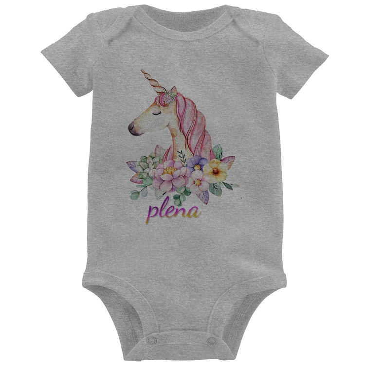 Body Bebê Plena Unicórnio - Cinza