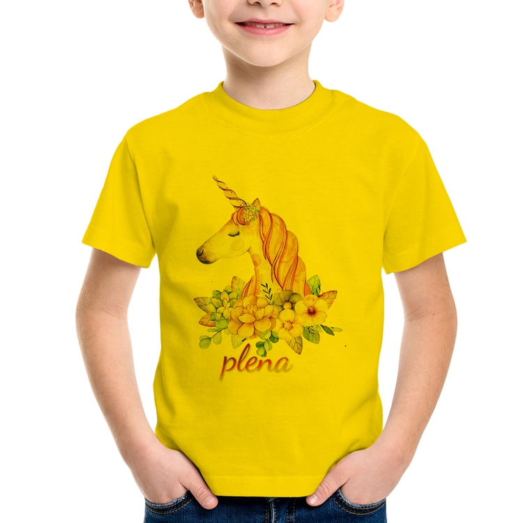 Camiseta Infantil Plena Unicórnio - Amarela