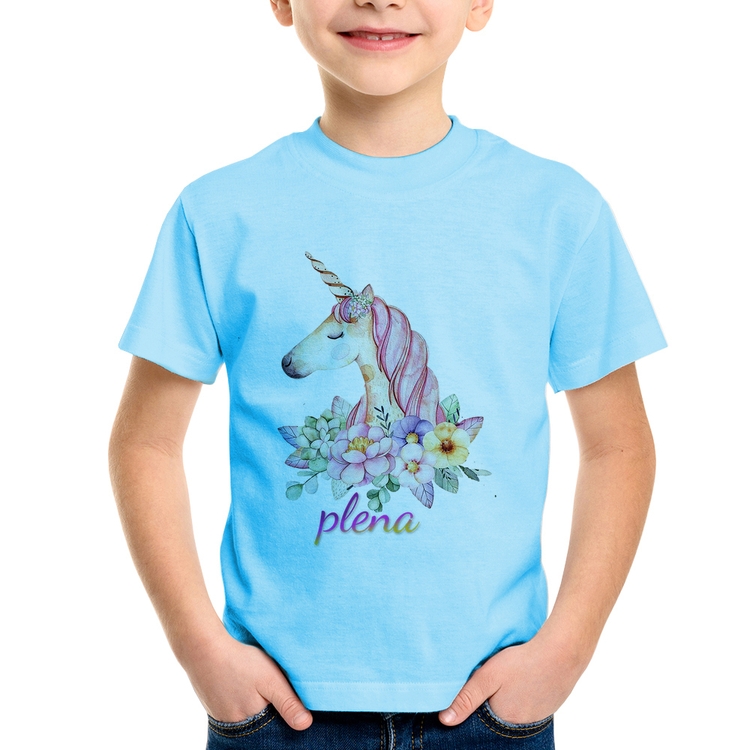 Camiseta Infantil Plena Unicórnio - Azul Bebê