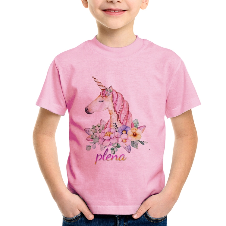 Camiseta Infantil Plena Unicórnio - Rosa Bebê