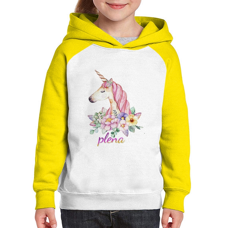 Moletom Infantil Plena Unicórnio - Branco/Amarelo