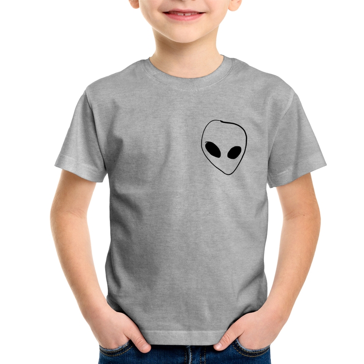 Camiseta Infantil Pocket Alien - Cinza