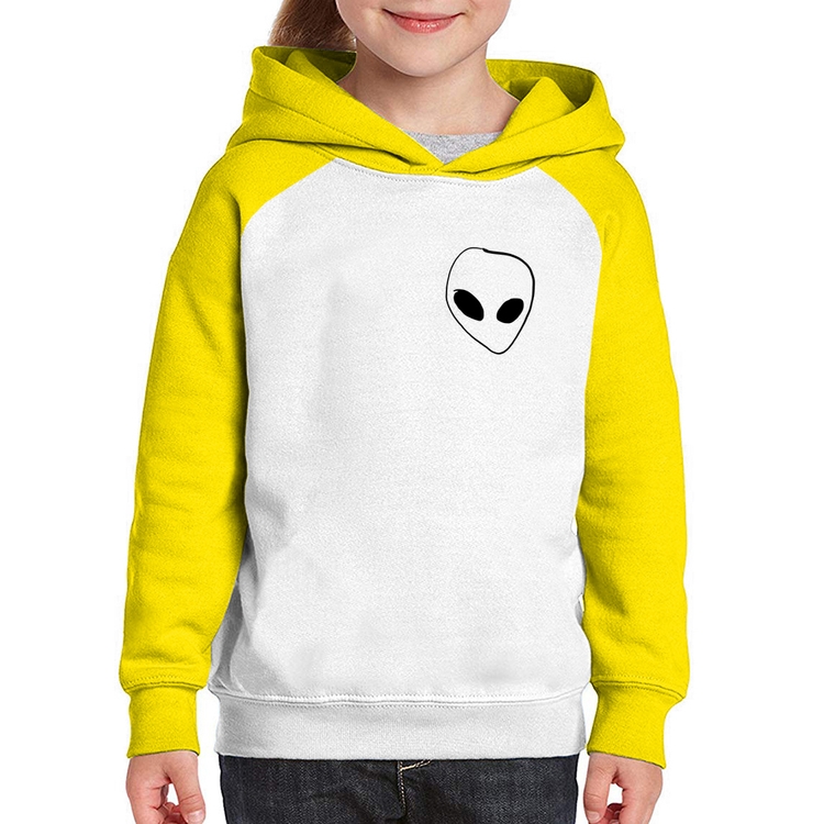 Moletom Infantil Pocket Alien - Branco/Amarelo
