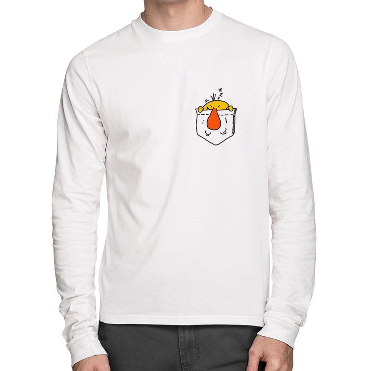 Camiseta Algodão Pocket Bug Manga Longa - Branca