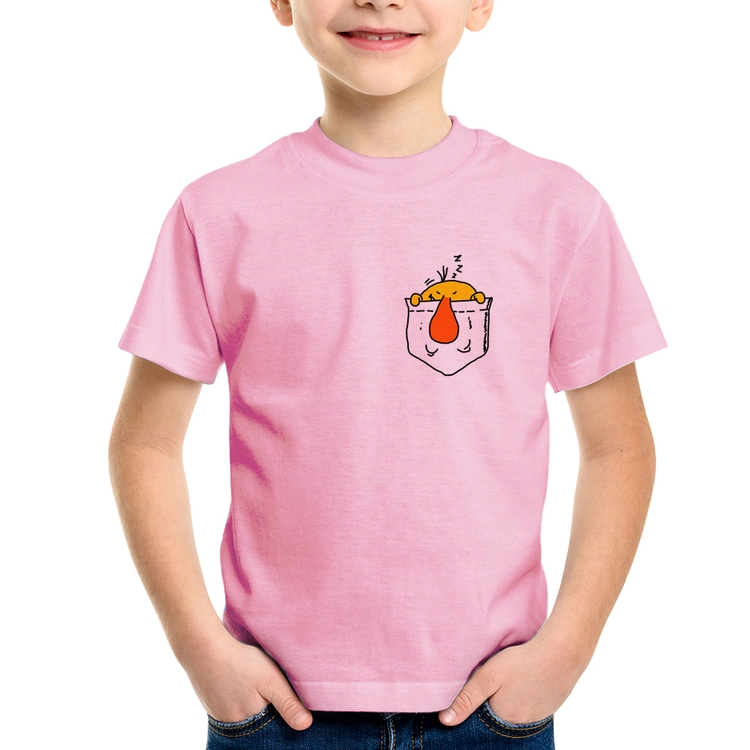 Camiseta Infantil Pocket Bug - Rosa Bebê