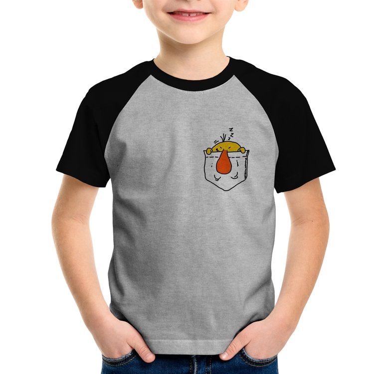Camiseta Raglan Infantil Pocket Bug - Cinza/Preto