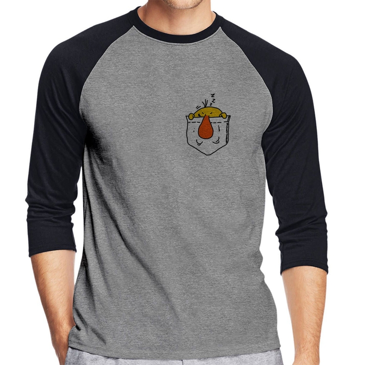 Camiseta Raglan Pocket Bug Manga 3/4 - Cinza/Preto
