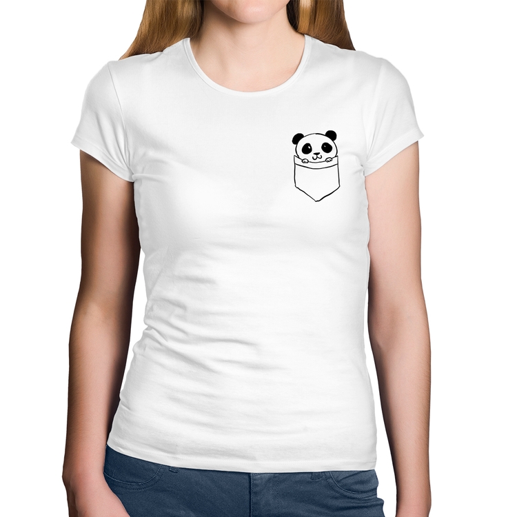 Baby Look Algodão Pocket Panda - Branca