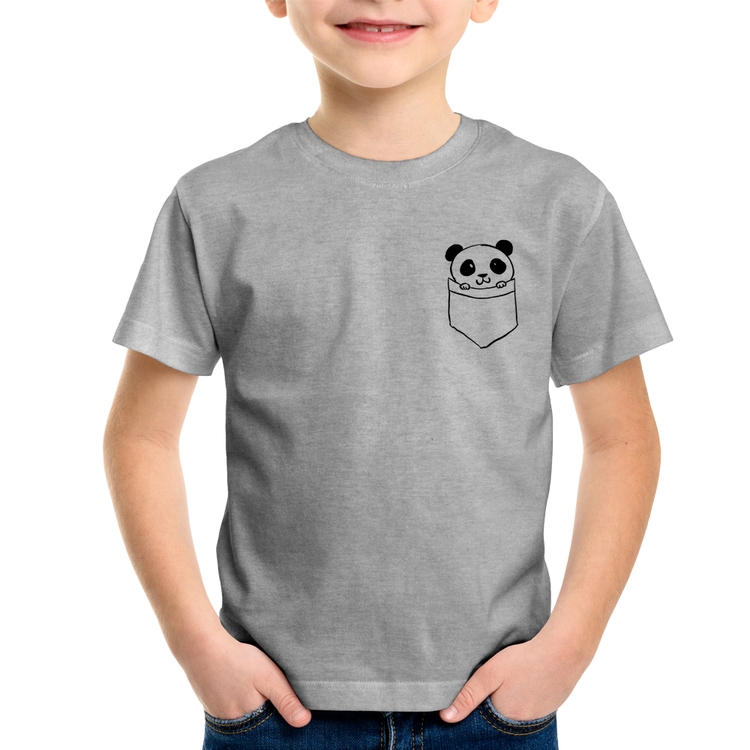 Camiseta Infantil Pocket Panda - Cinza