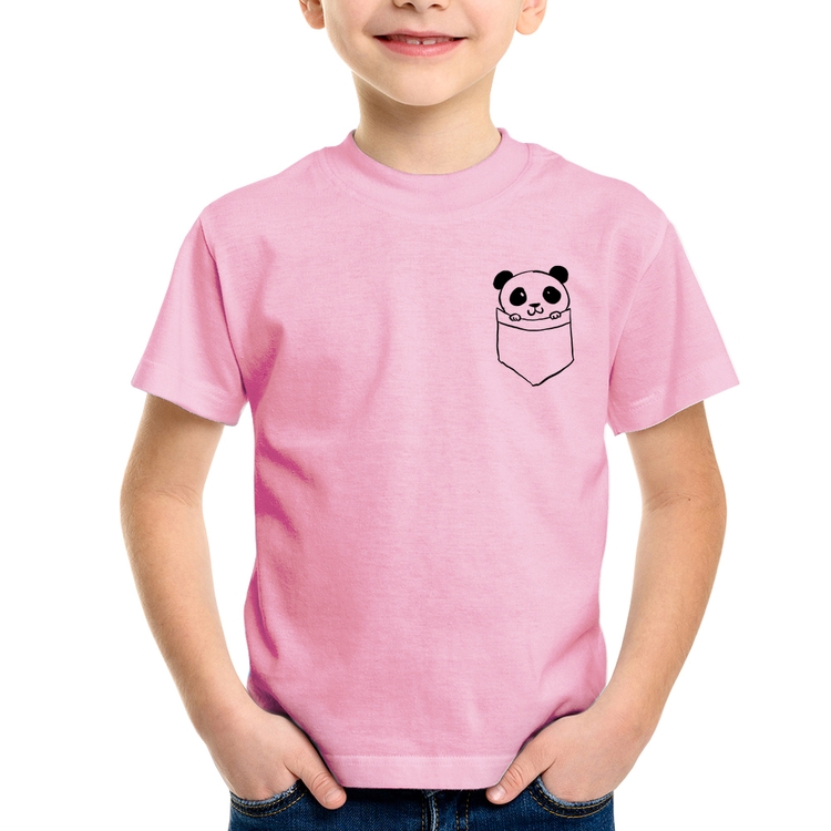 Camiseta Infantil Pocket Panda - Rosa Bebê