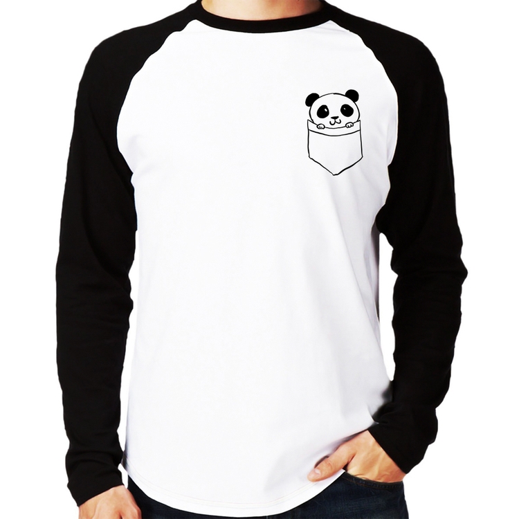 Camiseta Raglan Pocket Panda Manga Longa