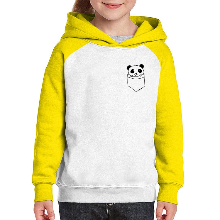 Moletom Infantil Pocket Panda - Branco/Amarelo