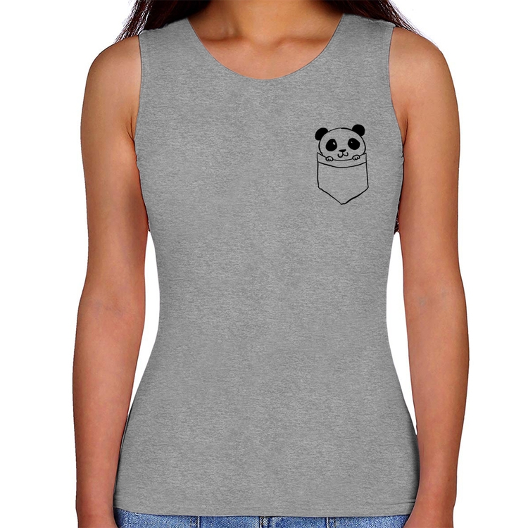 Regata Feminina Pocket Panda - Cinza