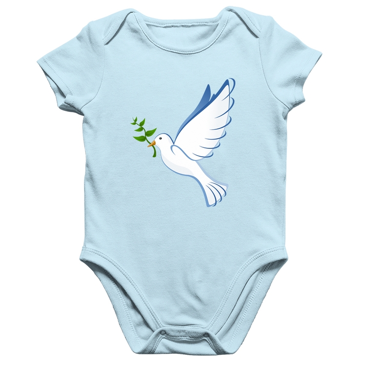 Body Bebê Algodão Pomba da Paz - Azul Bebê