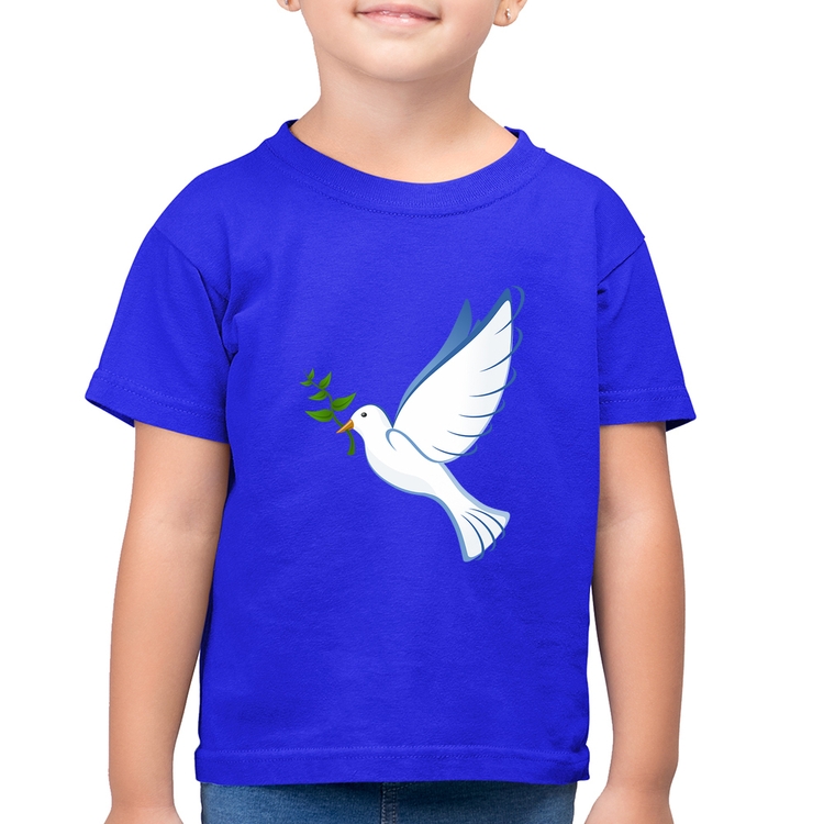 Camiseta Algodão Infantil Pomba da Paz - Azul Royal