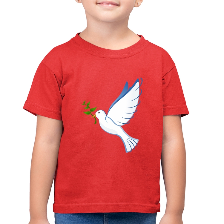 Camiseta Algodão Infantil Pomba da Paz - Vermelha