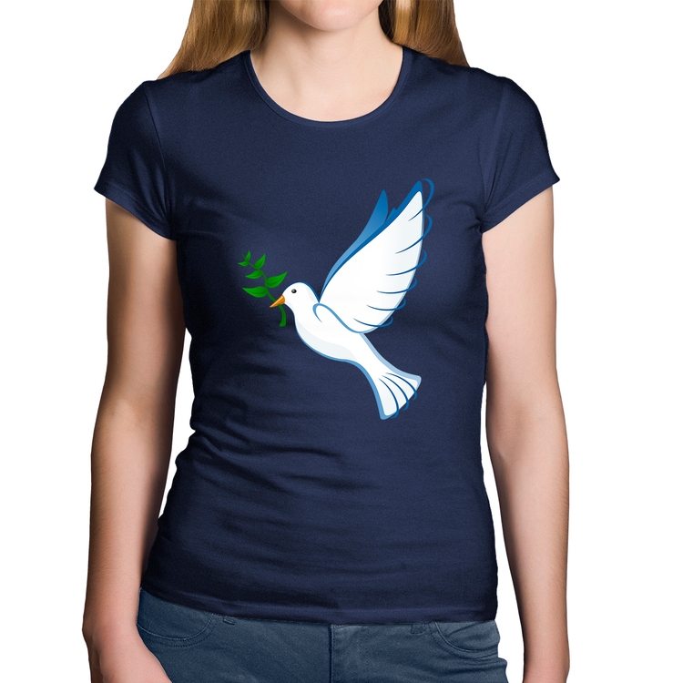 Baby Look Algodão Pomba da Paz - Marinho