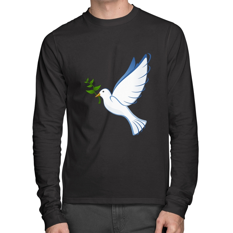 Camiseta Algodão Pomba da Paz Manga Longa