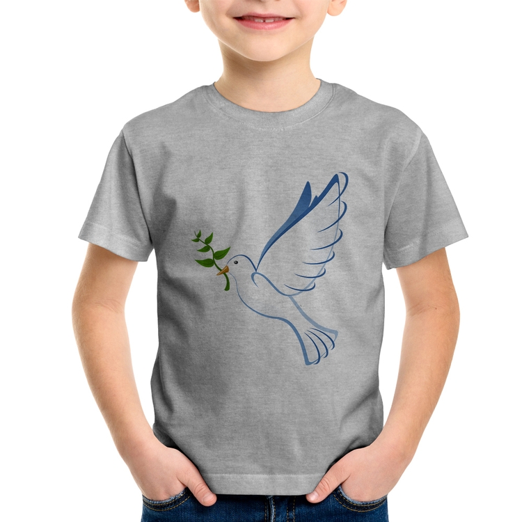 Camiseta Infantil Pomba da Paz - Cinza