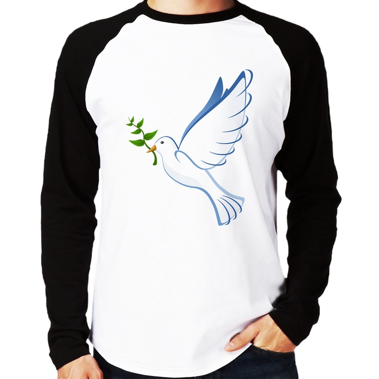 Camiseta Raglan Pomba da Paz Manga Longa