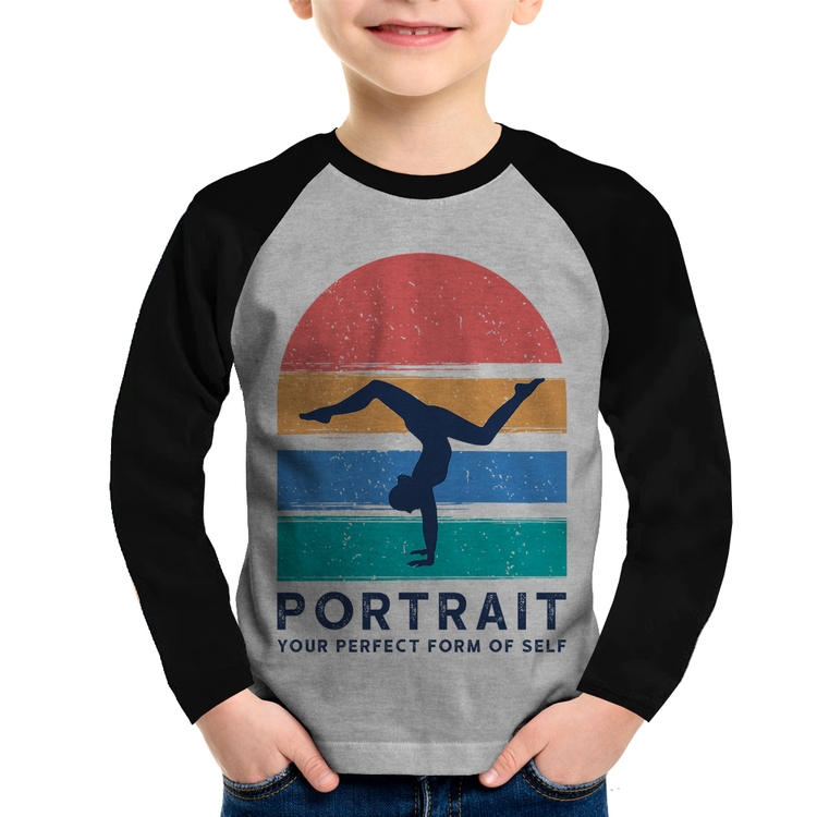 Camiseta Raglan Infantil Portrait Your Perfect Form Of Self Manga Longa - Cinza/Preto