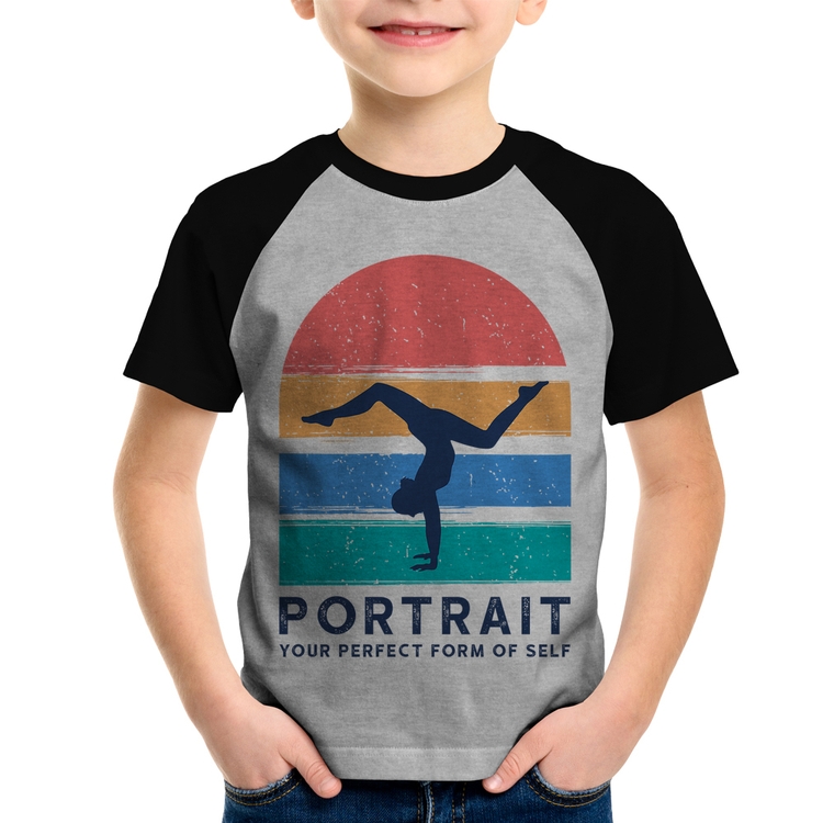 Camiseta Raglan Infantil Portrait Your Perfect Form Of Self - Cinza/Preto