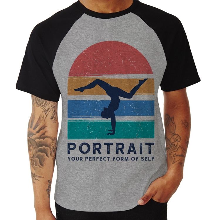 Camiseta Raglan Portrait Your Perfect Form Of Self - Cinza/Preto