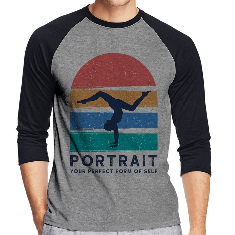 Camiseta Raglan Portrait Your Perfect Form Of Self Manga 3/4 - Cinza/Preto
