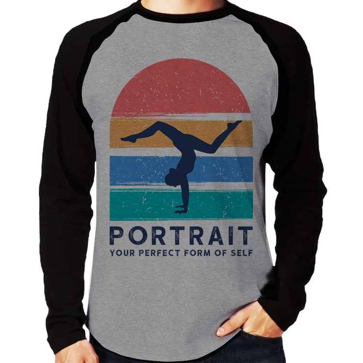 Camiseta Raglan Portrait Your Perfect Form Of Self Manga Longa - Cinza/Preto