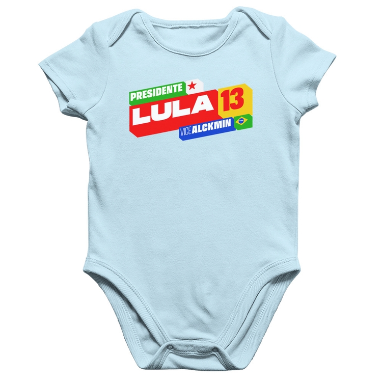 Body Bebê Algodão Presidente Lula 13 PT 2026 - Azul Bebê